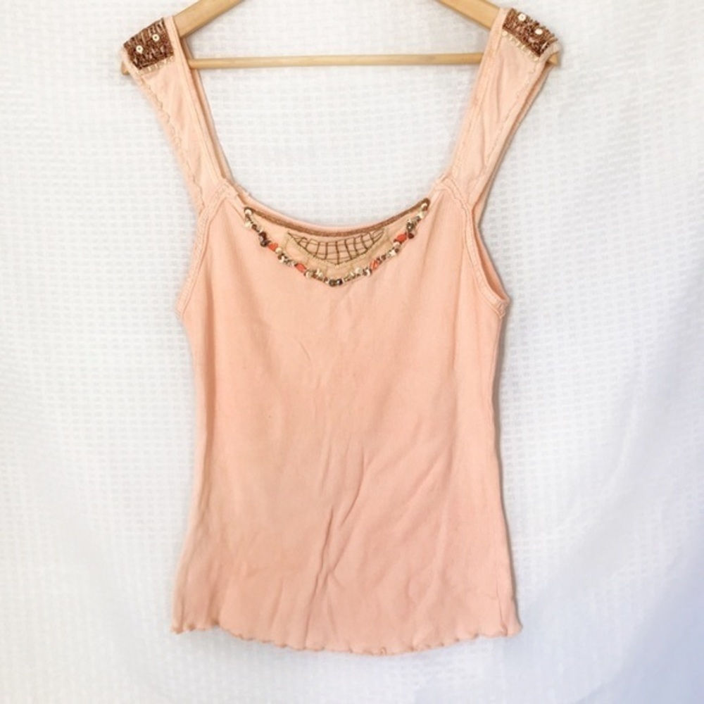 FREE PEOPLE // Beaded Pink Boho Tank Size M